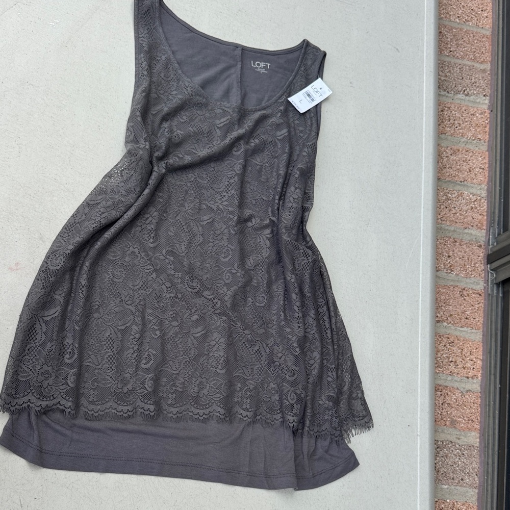 LOFT Charcoal Lace Sleeveless Top